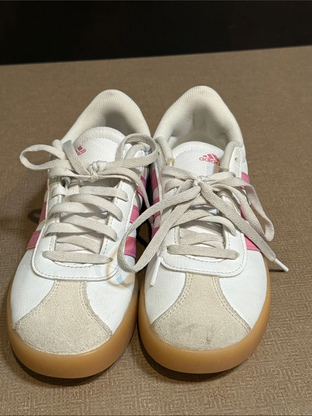 adidas Kids White Pink Suede-Trim Sneaker